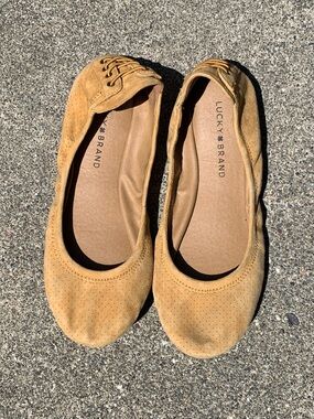 Lucky Brand Ballet Flats Womens Echo Slip On Comfort Suede Mustard Yellow 8.5
